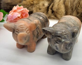 4.5" Cute Sunstone Pig Crystal Carving - Chubby Natural crystal piggy gift