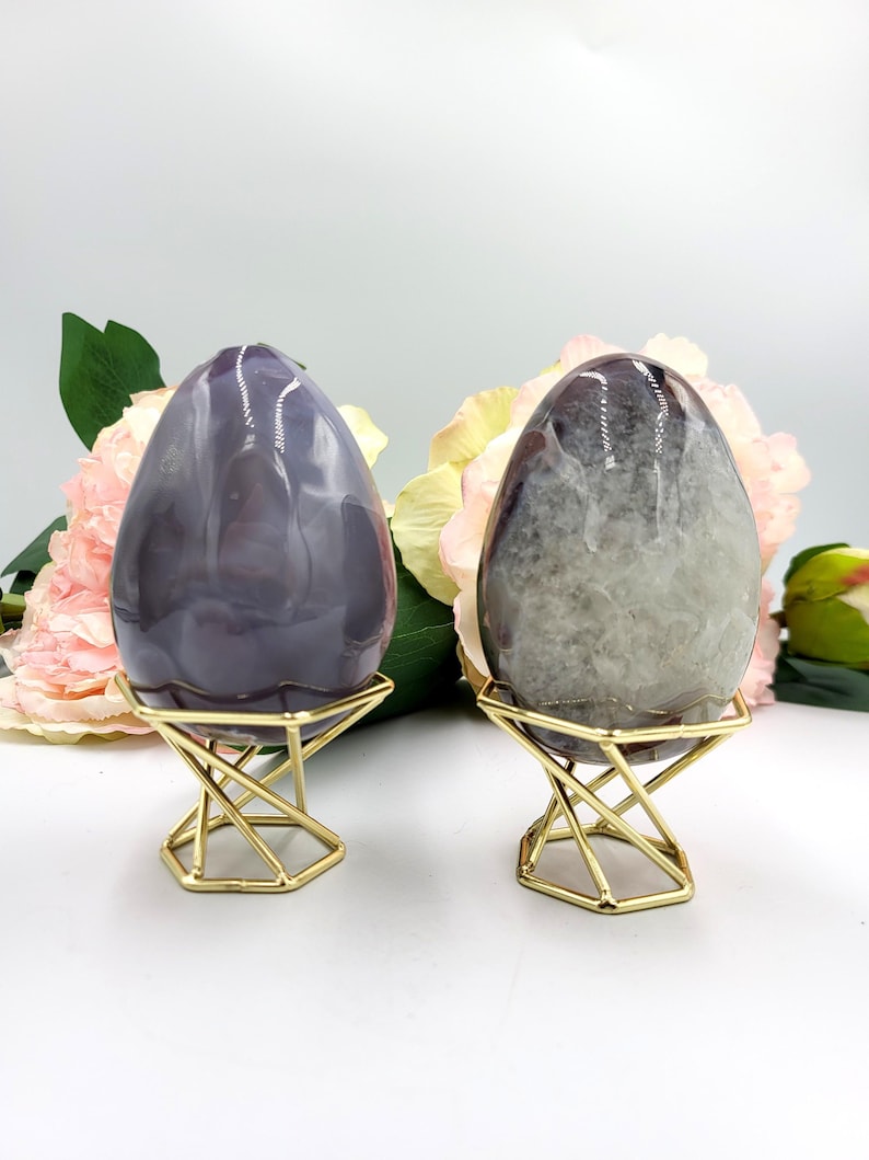 8cm+ Volcano Agate Crystal Eggs - Volcano agate crystal carving - FREE STAND image 1