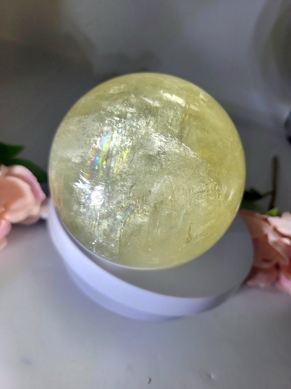 1kg High Grade Honey Calcite Sphere - Natural with rainbows - Honey Calcite Crystal ball
