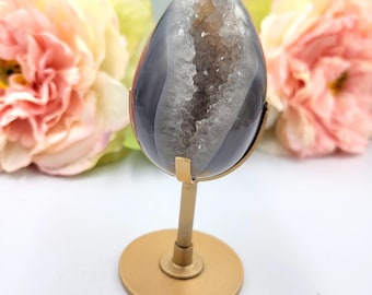 Large Druzy Agate Egg Carving - Natural Drusy agate crystal - Sparkly Crystal carving - FREE stand