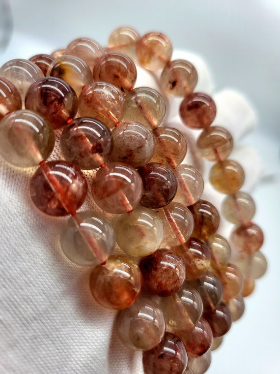 Natural 10mm Fire Quartz Bracelet - Elastic cord - High quality Natural Fire Quartz gemstone beads