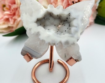 Natural Druzy Agate Butterfly - Sparkly Crystal carving - FREE STAND