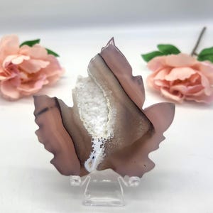 Large Druzy Agate Leaf Carving - Natural Drusy agate crystal - Sparkly Crystal carving - FREE stand