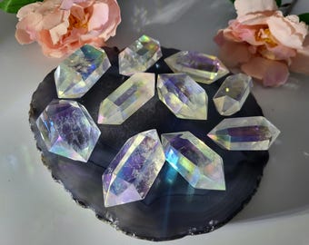 Outstanding Clear Quartz Double Terminated points - Rainbow Aura Quartz  - High Quality Quartz Crystal