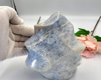 Large 1.8kg Blue Calcite Flame - Large Calcite Crystal - High Quality Natural Crystal Carving