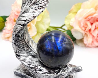 Flashy Blue Labradorite Sphere - Blue flash Labradorite Crystal ball  - FREE STAND