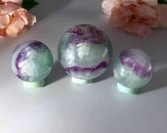 High Quality Watermelon Fluorite Spheres with rainbows - Beautiful Fluorite crystal ball - FREE stand
