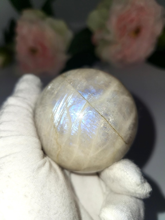 Moonstone Crystal Sphere - Blue Moonstone with Sunstone - Natural Blue Moonstone Crystal