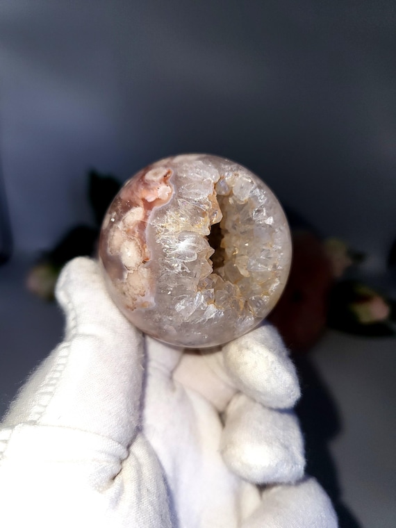 High quality druzy Flower Agate Sphere - Sakura Agate sphere - FREE STAND