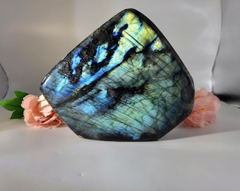 Statement 7.8inch+ Labradorite Freeform Crystal - Flashy Labradorite - Blue and Gold Flash