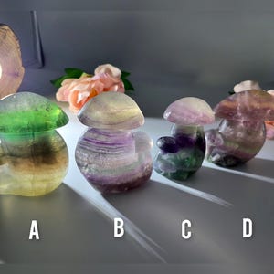 Large Natural Rainbow Fluorite Crystal Mushroom Carvings - Fluorite crystal Mushroom gift