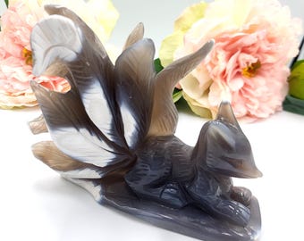 Orca Agate Nine Tailed Fox Carving – Crystal Collector Statement Piece