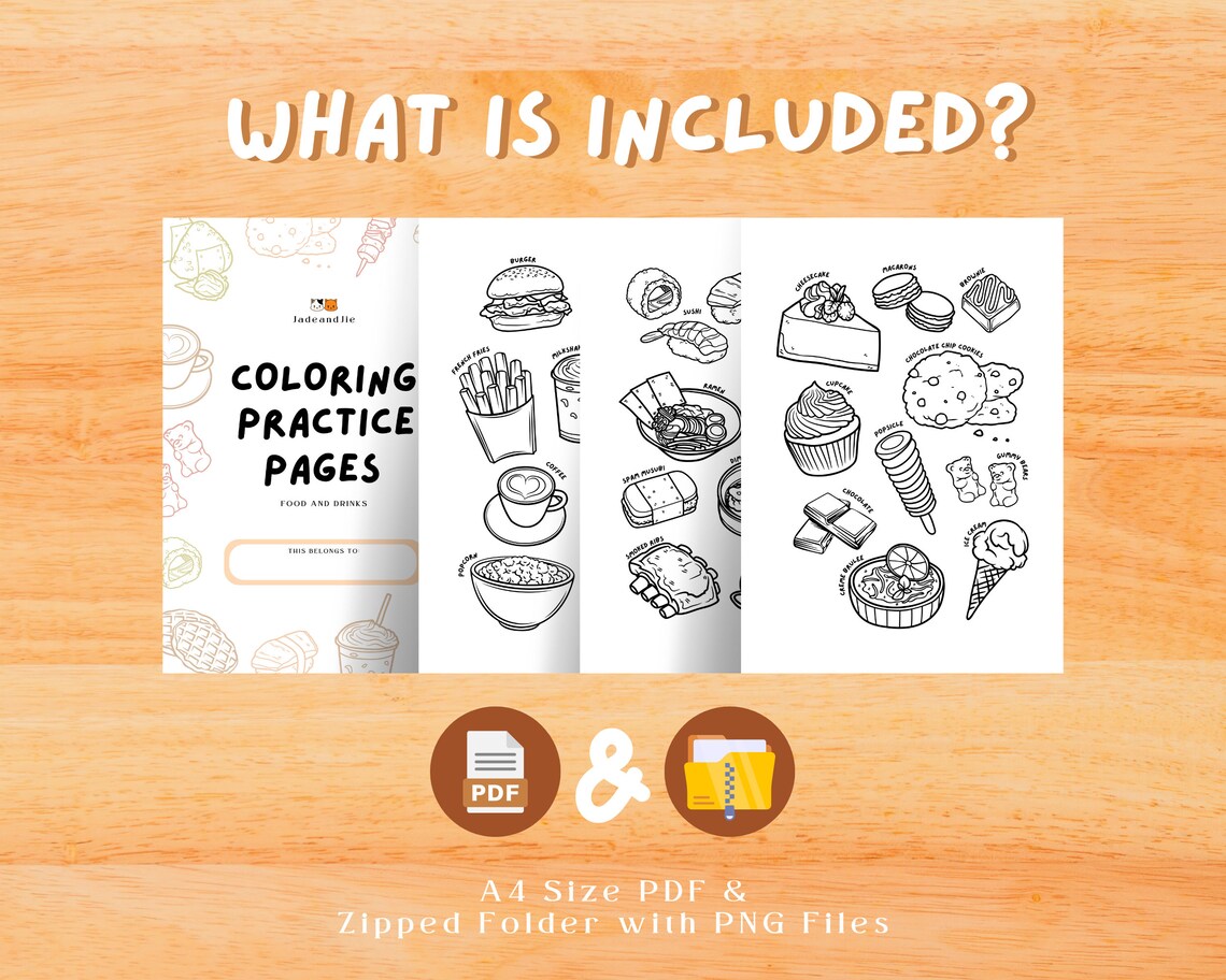 Food and Drinks Coloring Practice Pages, Food and Drink Coloring Book