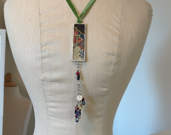 Glass Slide Quilt Pendant, Glass Side Soldered Pendant, Quilt Necklace, Soldered Necklace