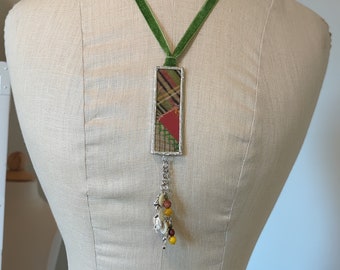 Glass Slide Quilt Pendant, Glass Side Soldered Pendant, Quilt Necklace, Soldered Necklace