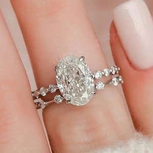2.5 Oval Cut Moissanite Diamond Wedding Ring Set 14K White Gold Anniversary Ring Set Oval Solitaire Engagement Ring Set Promise Ring