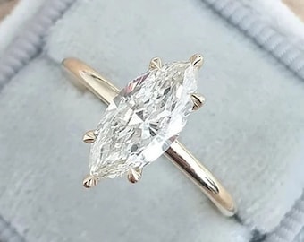 2.5 CT Marquise Cut Moissanite Engagement Ring Solitaire Marquise Wedding Ring Marquise Vintage Simulated Diamond Ring Promise Ring
