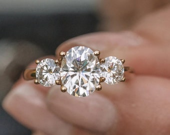 Oval Moissanite Engagement Ring, Solid 14K 18K Gold or Sterling Silver, Anniversary Gift, Promise Ring, Three Stone Simulated Diamond Ring