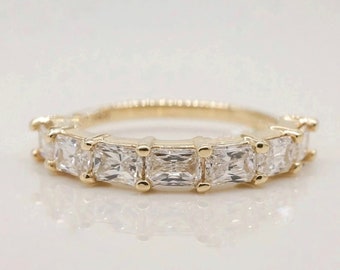 Radiant Cut Moissanite Wedding Band 14K Solid Yellow Gold Wedding Ring Half Eternity Anniversary Ring Anniversary Gift for Her Promise Ring