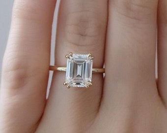2.5 CT Emerald Moissanite Engagement Ring 14K Rose Gold Anniversary Ring, Promise Ring, Emerald Cut Diamond Wedding Ring, Anniversary Gift