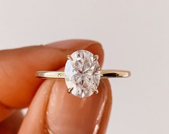 1.25 CT Oval Moissanite Engagement Ring 14K Yellow Gold Hidden Halo Wedding Ring, Solitaire Oval Anniversary Ring, Dainty Moissanite Ring