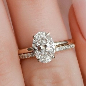 2.5 CT Oval Cut Moissanite Wedding Ring Set 14K Yellow Gold Engagement Ring with Pave Band Solitaire Bridal Set Anniversary Gift for Her