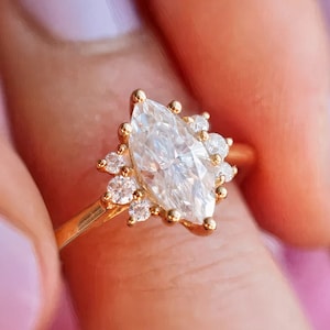 14K Yellow Gold Engagement Ring 1 CT Marquise Cut Moissanite Wedding Ring Solitaire Diamond Anniversary Ring Promise Ring Anniversary Gift