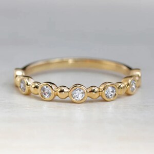 Round Cut Moissanite Engagement Ring 14K Solid Yellow Gold Wedding Band Engagement Ring Half Eternity Wedding Ring Gift for Her