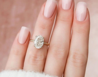 2.5 CT Oval Moissanite Engagement Ring 14K Solid Gold Anniversary Ring Oval Engagement Ring, Promise Ring, Vintage Hidden Halo Wedding Ring