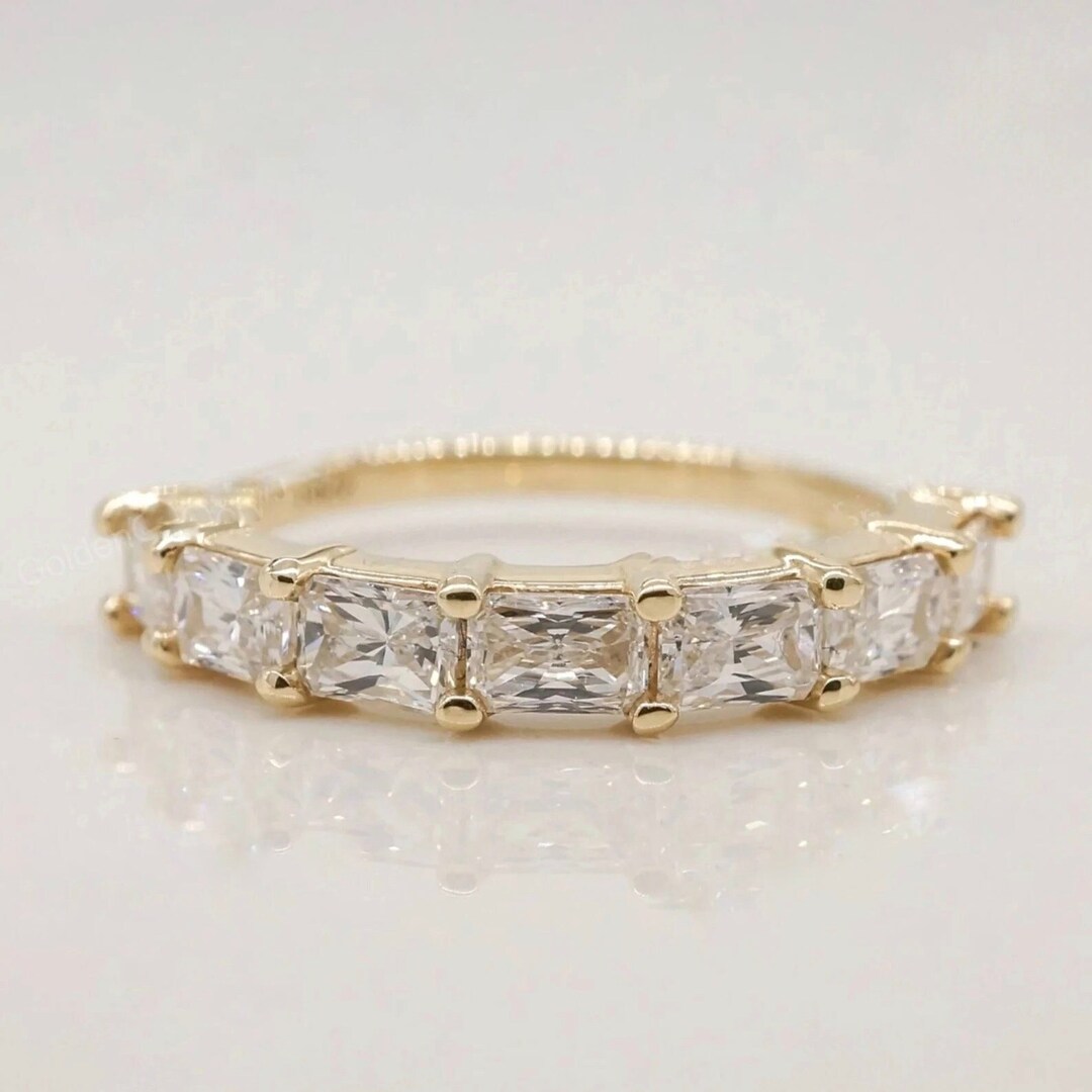 Radiant Cut Moissanite Wedding Band 14K Solid Yellow Gold Wedding Ring ...