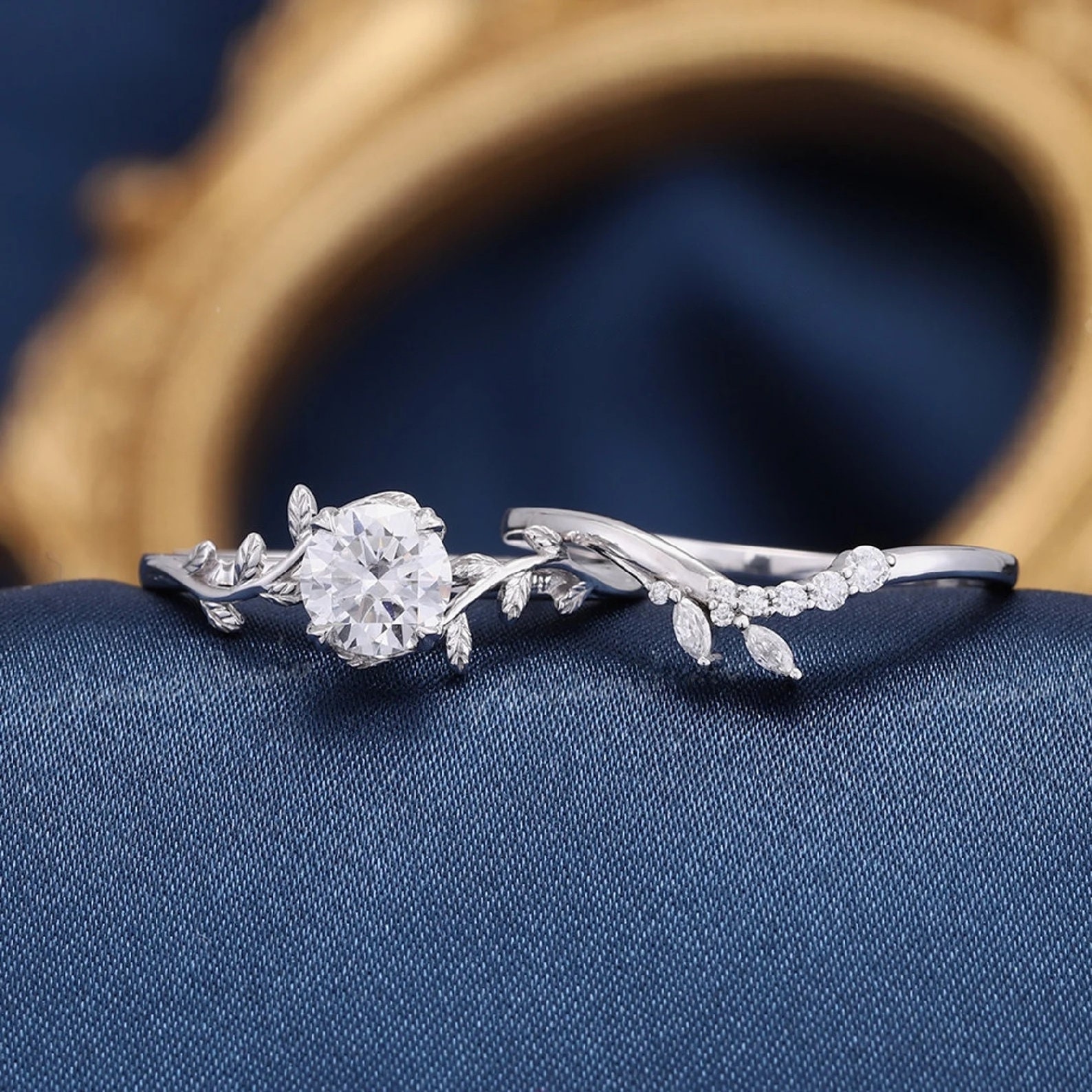 14K White Gold Wedding Ring Set 1 CT Round Cut Moissanite Anniversary