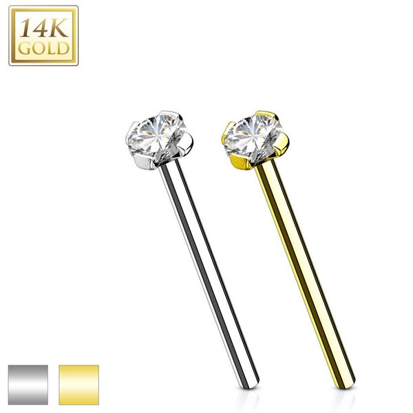 14K Solid Gold , Straight end bend yourself Nose Stud, Diamond Nose Stud, Moissanite , Lab Diamond, 20 GA 1.50mm-3.50mm Nose Piercing.