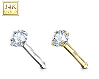 14K Solid Gold , Bone End Nose Stud, Diamond Nose Stud, Moissanite , Lab Diamond, Nose Stud 20 GA 1.50mm-3.50mm Gemstone Nose Piercing.
