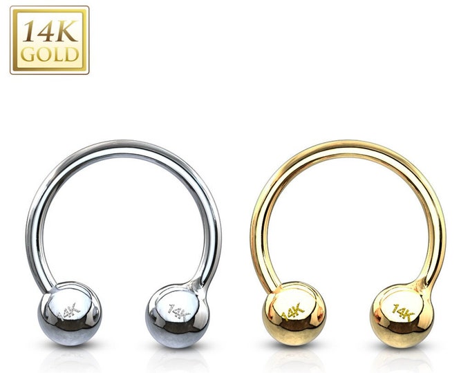 14K Gold Circular Barbell/Horse shoes 14k Solid Gold Horseshoe Plain Design External Threaded Screw