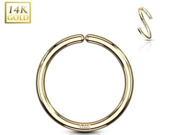 14K Solid Gold Nose Hoop Endless Seamless, 24 GA 22 GA 20 GA 18GA sold 1 piece Yellow Gold, Rose Gold , White Gold Nose Hoop Nose Ring 14K.