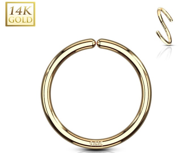 14K Solid Gold Nose Hoop Endless Seamless, 24 GA 22 GA 20 GA 18GA sold 1 piece Yellow Gold, Rose Gold , White Gold Nose Hoop Nose Ring 14K.