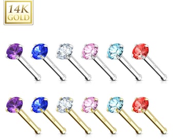 14K Solid Gold Ball Ends, Natural Gemstones , Nose Stud 20 GA 1.50mm-3.50mm Gemstones Natural.