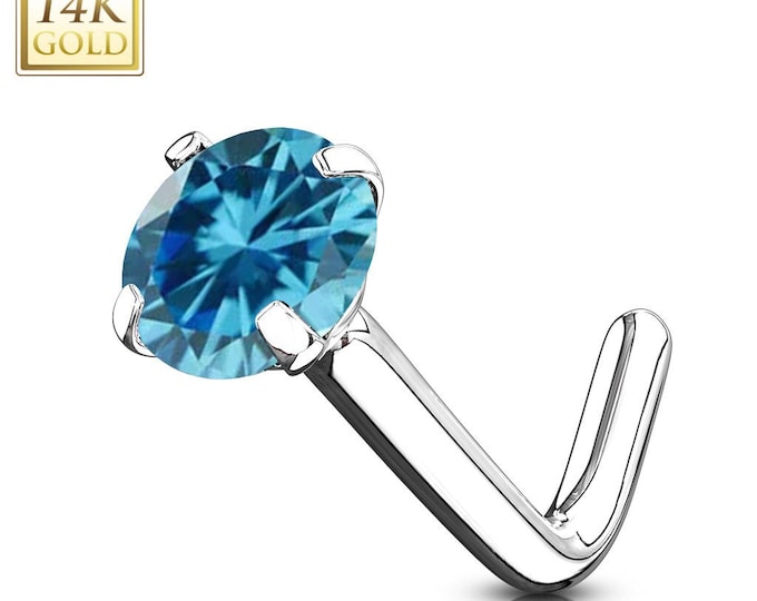 14K Solid Gold , Natural Gemstone , Nose Stud 20 GA 1.50mm-3.50mm Solitaire Round Cut Nose Stud Select your Gemstones in drop down Menu