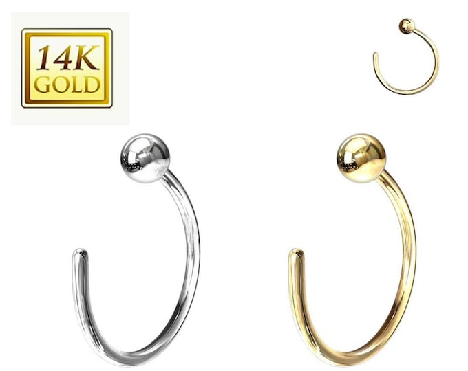 14K Solid Gold Nose Hoop with Ball End 22 GA 8mm 10mm sold 1 piece Yellow Gold Nose Hoop Nose Ring 14K Real Gold