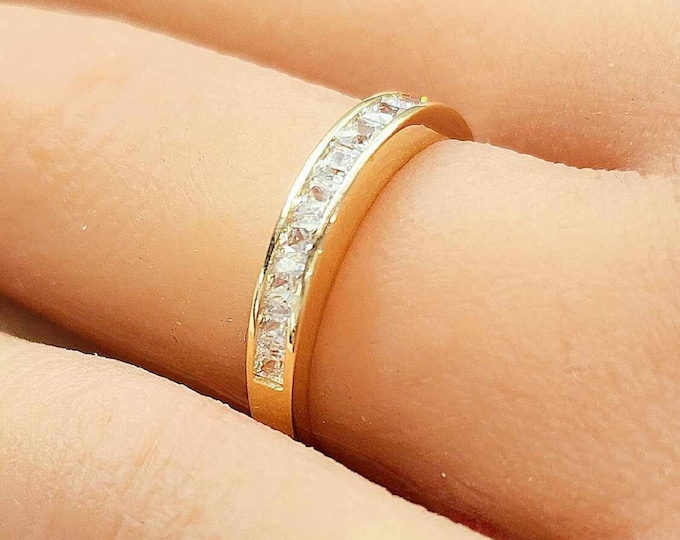 0.75 CARAT 14K Solid Gold Princess Cut Wedding Band Ring Wedding Promise Engagement Women's Rings Small Square CZ Gemstone