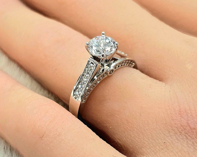 14K Solid Gold Catherdal Wedding Ring Promise Engagement  Women's Bridal Rings Anniversary Real Solid Gold.