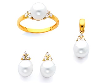 14K Gold 8mm Round Pearl Collection , Real Gold , For women's Gift and Anniversary Gift , Pendant , Earring, Ring Sold Separately