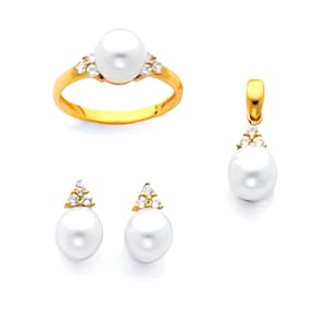 14K Gold 8mm Round Pearl Collection , Real Gold , For women&#39;s Gift and Anniversary Gift , Pendant , Earring, Ring Sold Separately