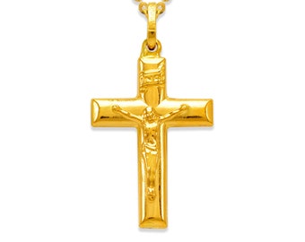 Cross Hollow Pendant Crucifix 14K Gold 3 Sizes Available Pendant Jesus Christian Pendant.
