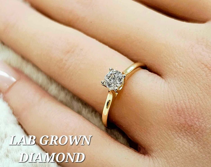 1/2 Ct LAB GROWN DIAMOND 14K Solid Gold , Wedding Ring Promise Engagement  Real Lab Grown Diamond
