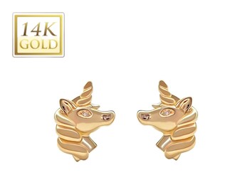 Unicorn 7x9mm 14K Gold earring 1.50 Grams Solid Gold ,  For kids Jewelry sold 1 pair Earrings Stud NEW!!!