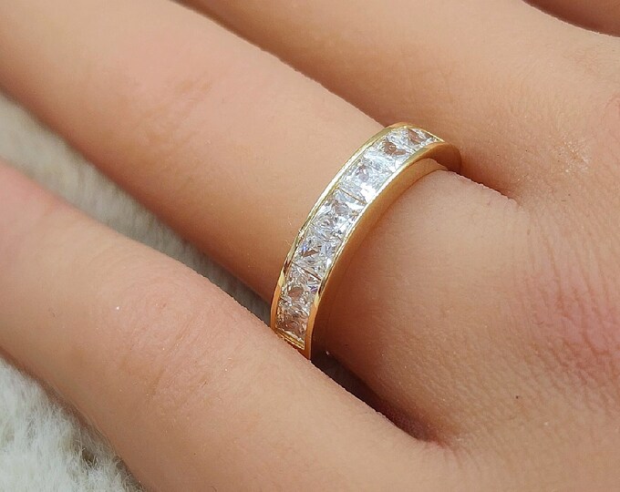 1.25 CARAT 14K Solid Gold  Wedding Band Ring Promise Engagement Women's Rings princess Square CZ Gemstone