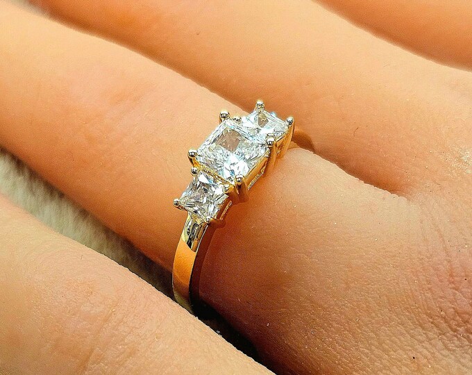 3-Stone Square-Cut Engagement Ring in 14K Yellow Gold Wedding With Option Upgrade Gemstone for your budget.