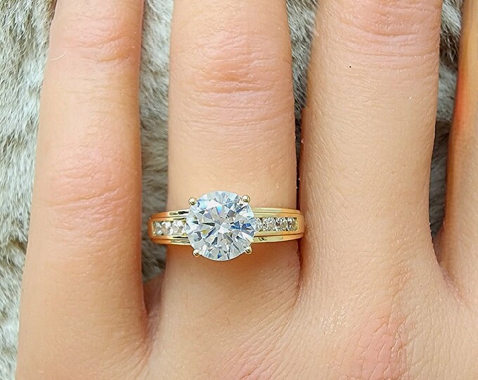14K Solid Gold Solitaire Cut Ring Trellis Wedding Promise Engagement - With option Change the main stone ( Moissanite or LAB Grown Diamond )