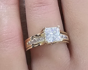 14K Solid Gold Double Wedding Ring Wedding Promise Engagement  2.75 CARAT Women&#39;s Bridal Rings Anniversary Band Couple Rings